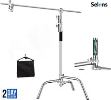 Heavy Duty 11ft C Stand Light Boom Gobo Arm Grip Head Stainless Steel 3/8" 1/4"