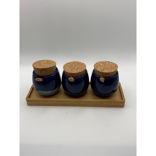 Blue ceramic condiment jar - ceramic, set