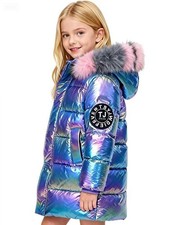 Girls Boys Lined Padded Winter Parka Coat Faux Fur Hooded Jacket Age 8-15 school