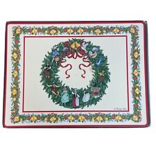 Vintage Set 4 Marlene Moore Pimpernel Christmas Table Mats 12 X 9" Cork Back VGC