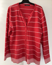 Bonmarche Ladies Red Cardigan Size Medium Red Striped Buttons V Neck