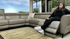 HTL POWER RECLINING LEATHER DESIGNER CONTEMPORARY Corner Suite New Stone Taupe
