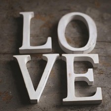 "LOVE" LARGE SHABBY CHIC VINTAGE WHITEWASH WOODEN LETTERS SIGN FREESTANDING