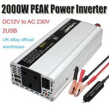 1000W 2000W Power Inverter DC 12V to AC 230V 2USB Car Adapter Converter Camping