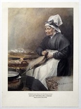 Old Lady With Bellows, Guernsey by Peter Le Lievre 1812-1878, reproduction print