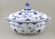ROYAL COPENHAGEN BLUE FLUTED FULL LACE LARGE TUREEN DISH & COVER 1109 1ST MINT!