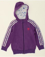 ADIDAS Girls Graphic Zip Hoodie Sweater 6-7 Years Purple Polyester AO07