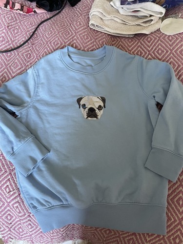 Blue embroidered panda pug - embroidered,