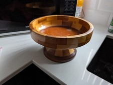 Vintage Handmade Wooden Checkered Fruit Bowl