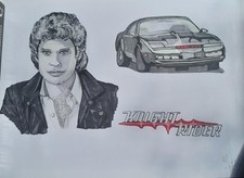 Original Knight Rider car 'KIT' And  David Hasselhof  Ink Drawing