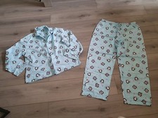 Vintage La Senza Light Blue Penguin Print Revere Collar PJ's Size Large