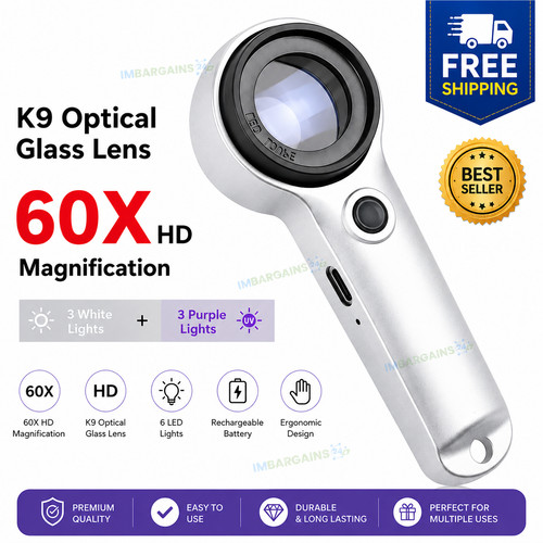 60x magnifying glass with - hd,