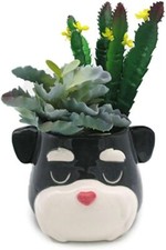 SCHNAUZER DOG HEAD SHAPED CERAMIC INDOOR FREESTANDING PLANTER PLANT POT NEW PUK
