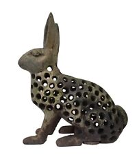 Vintage Heavy Cast Iron Large Rabbit Hare Garden Patio Lantern Candle Holder