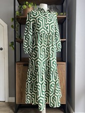 Zara Karen Oversize Midi Dress S 8 10 Green Ecru Geometric Cotton Tiered *Mark*