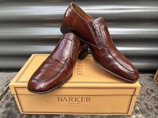Barker Shoes Leather Loafers Mens UK 9 Narrow Brown Hand Lasted Slip On Novas