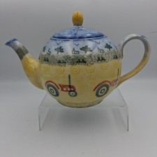 PRICE & KENSINGTON Teapot Country Farm Spongewear Yellow Tractor Hand Painted 