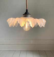 Vintage French White Opaque Glass Frilly Ceiling Pendant Light Shade