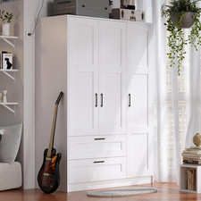 White 3-Door Wooden Wardrobe