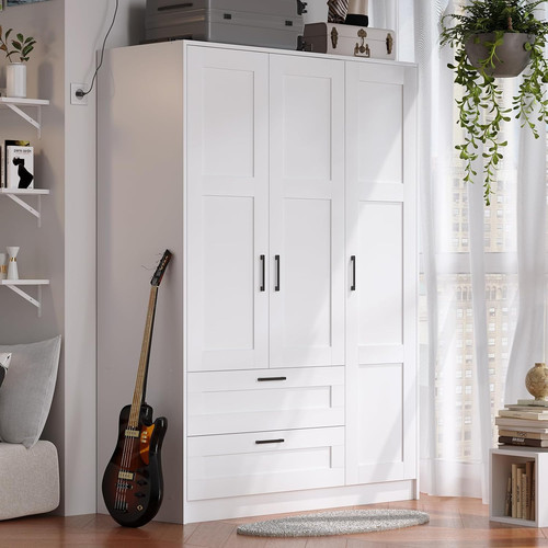 White door wooden wardrobe - 3-door,