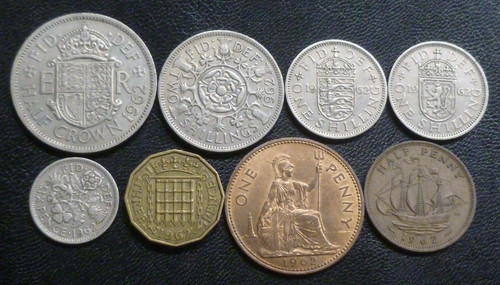 1962 pre decimal coin - uk, 8-coin