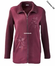 Woman Ladies lightweight cosy fleece embroidery cardigan jacket has a sporty zip