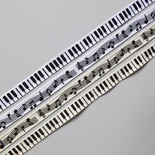 Musical Grosgrain Ribbon 10mm wide, piano keys, music notes, white / cream