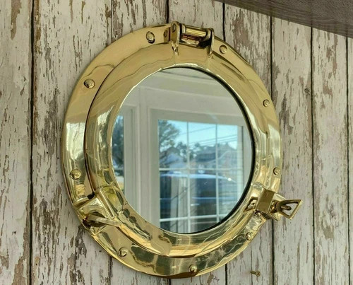 Brass porthole mirror - ",