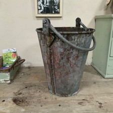Antique Vintage Riveted Galvanised Tin Bucket Garden Planter Heavy Duty