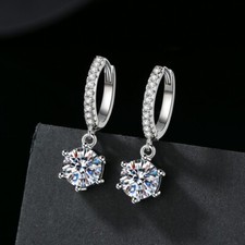 1-2CTW D VVS1 Real Moissanite Hoop Drop Earrings for Women 925 Sterling Silver