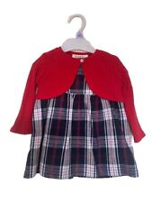 Ex F & F Girls 2 Piece Red Navy Tartan Dress Cardigan  Xmas Outfit Age 3-9 Mths