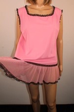 VTG PINK ULTRA SHEER NYLON, PLEATED & LACE NIGHTDRESS SIZE 16 MINI