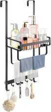 jxgzyy Hanging Shower Shelf Over-Door Caddy – 2 Towel Racks, 7 Hooks, Storage Ba