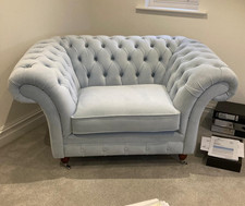 large 145cm wide armchair on casters baby blue