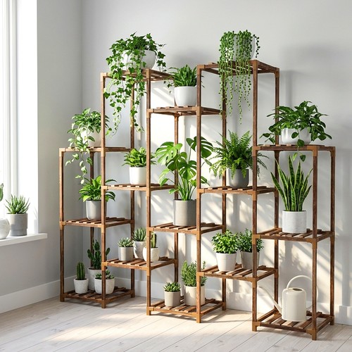 Wooden plant flower stand pot - flower,