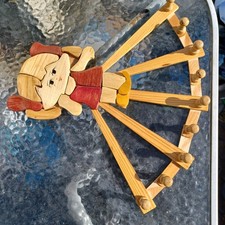 Little Girl Wood vintage Accordion Clothes Hat  tea towel hangers hooks