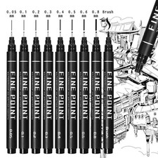 9 Black Fineliners Pens Fine