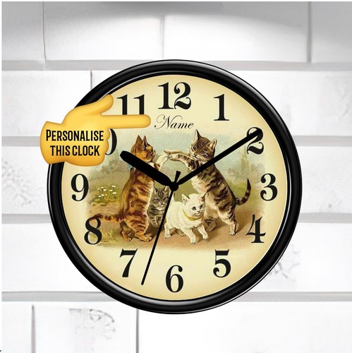 Cats playing wall - playing, clock