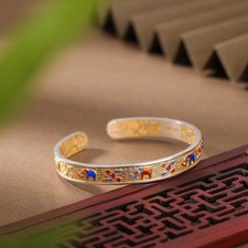 Ladies' Fashionable Retro Enamel Relief Opening Elephant Bracelet