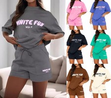 Womens Tracksuit Set Outfits Causal T-Shirts & Shorts Short Sleeve Workout Top