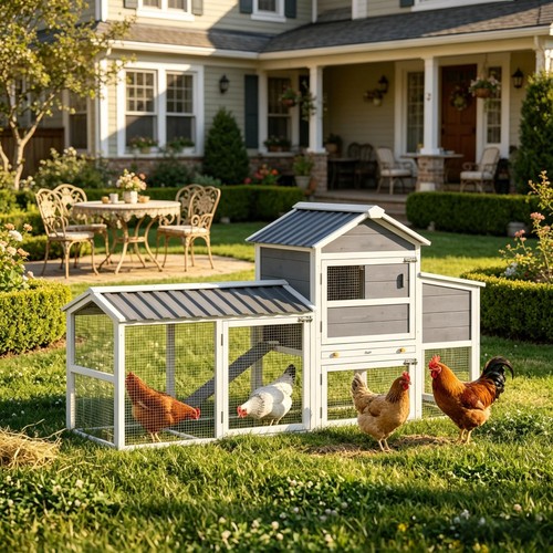 Large chicken coop with - large, wheels