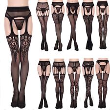 Sexy Crotchless Suspender Tights Sheer Fishnet Open Crotch stockings Belt