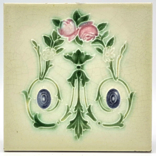 Antique fireplace tile moulded - tile,
