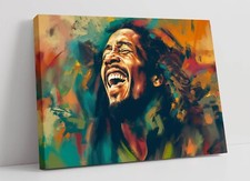BOB MARLEY PAINTING IN RASTAFARI COLOURS -FRAMED CANVAS WALL ART PICTURE PRINT