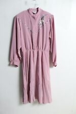Schon Vintage 80s Chiffon Tea Dress with Shoulder pads - Pink - Size 16 (