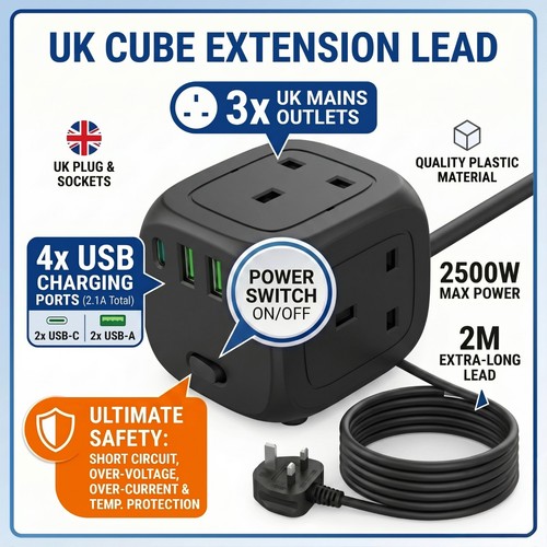 Way extension lead with usb - 4,