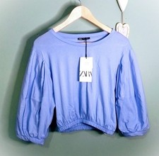 Zara Blue Cotton Puff Sleeve