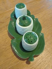 Carlton Ware Cruet Set Australian Leaf Pattern Dark Green And Cream VGC Vintage