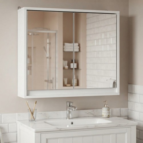 Compact white bathroom mirror - white,
