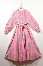 Boden Faye Dress UK 12 Maxi Pink Rainbow Stripe Pockets Balloon Sleeve Dopamine